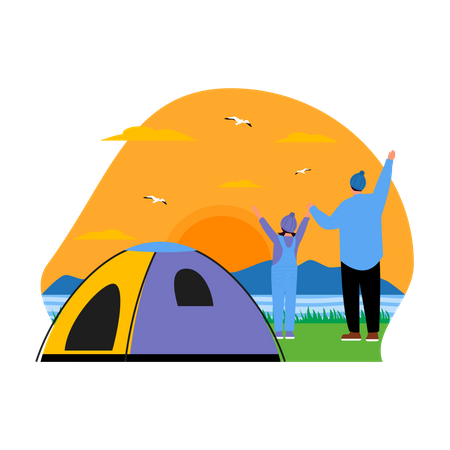 Father and daughter on camping  일러스트레이션