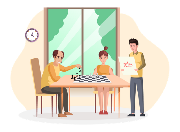 Father and daughter playing chess Illustration