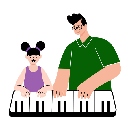 Father and daughter playing piano  Illustration