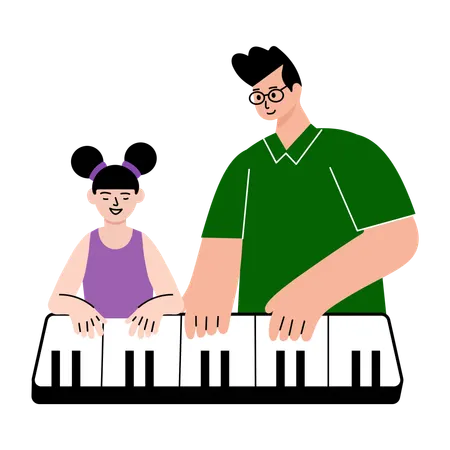 Father and daughter playing piano  Illustration