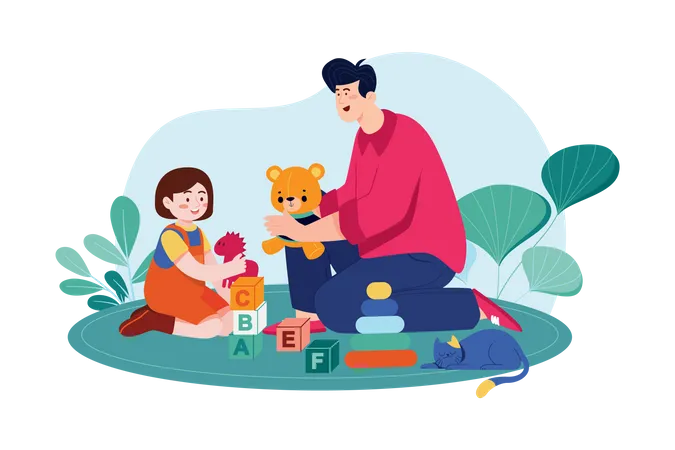 Father and daughter playing together Illustration