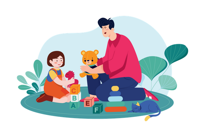 Father and daughter playing together  Illustration