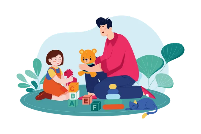 Father and daughter playing together  Illustration