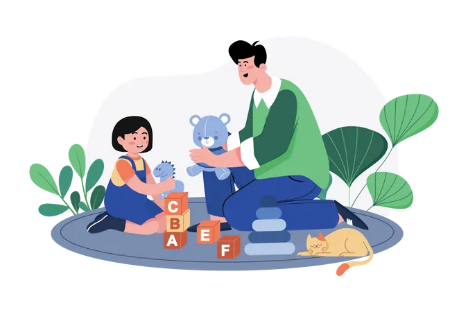 Father and daughter playing together  Illustration