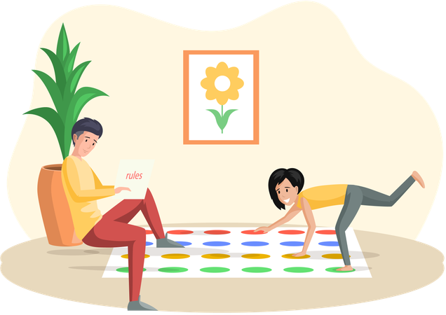 Father and daughter playing twister game  Illustration