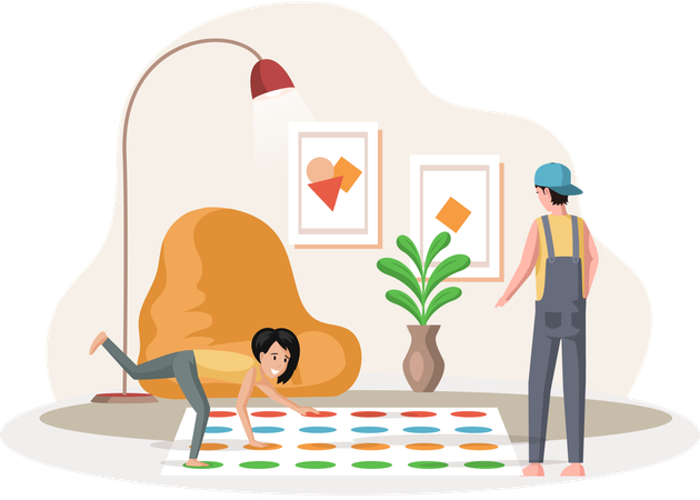 Father and daughter playing twister game  Illustration