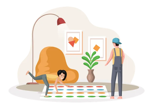 Father and daughter playing twister game  Illustration