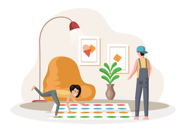 Father and daughter playing twister game  Illustration