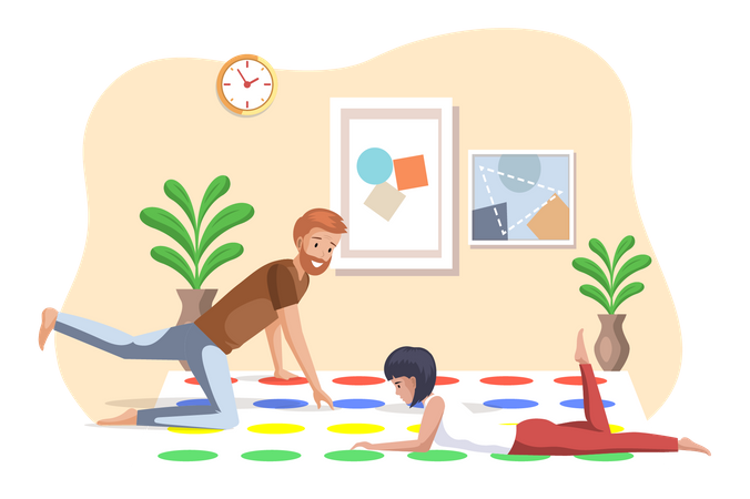 Father and daughter playing twister game  일러스트레이션