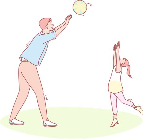 Father and daughter playing volleyball  Illustration