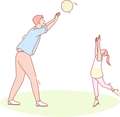 Father and daughter playing volleyball  Illustration