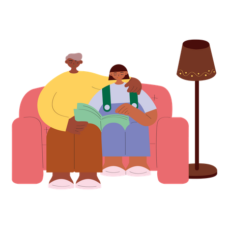 Father and daughter reading a book together  Illustration