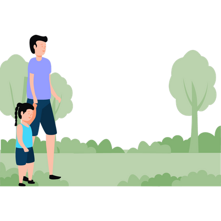 Father and daughter walking in park  Illustration