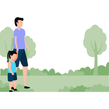 Father and daughter walking in park  일러스트레이션