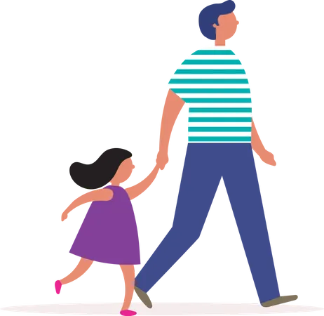 Father and daughter walking together  Illustration