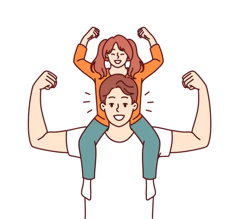 Father and daughter workout together  일러스트레이션