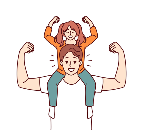 Father and daughter workout together  일러스트레이션