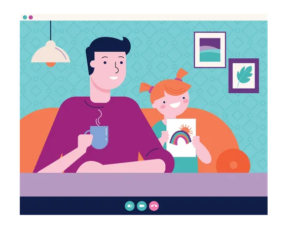 Father and her daughter making video call  Illustration