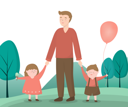 Father and kids enjoying Father's Day  Illustration