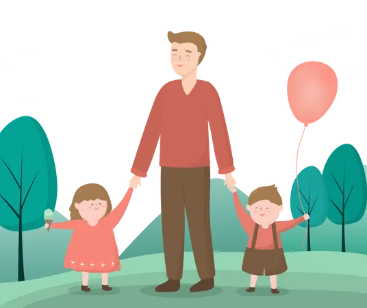 Father and kids enjoying Father's Day Illustration