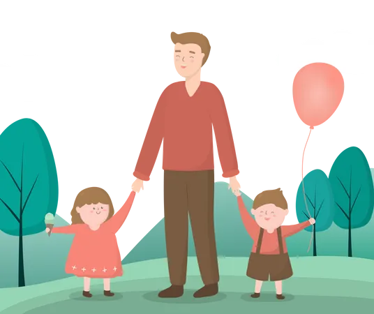 Father and kids enjoying Father's Day  Illustration