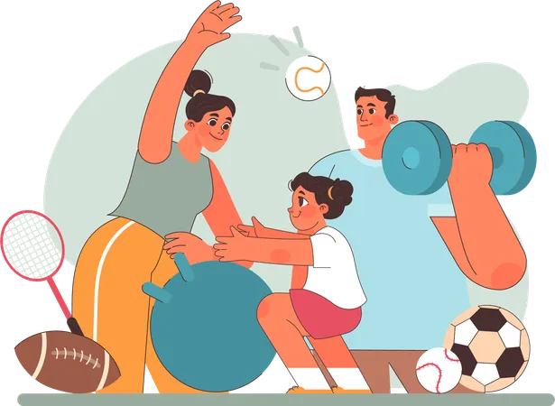 Father and mother doing physical activity with daughter  Illustration
