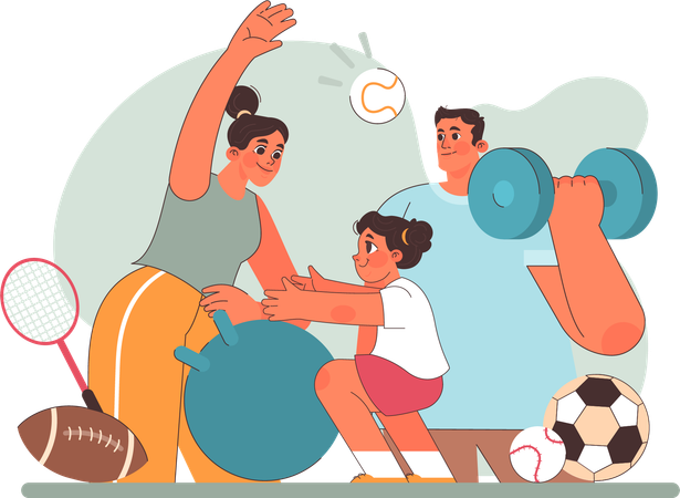 Father and mother doing physical activity with daughter  Illustration