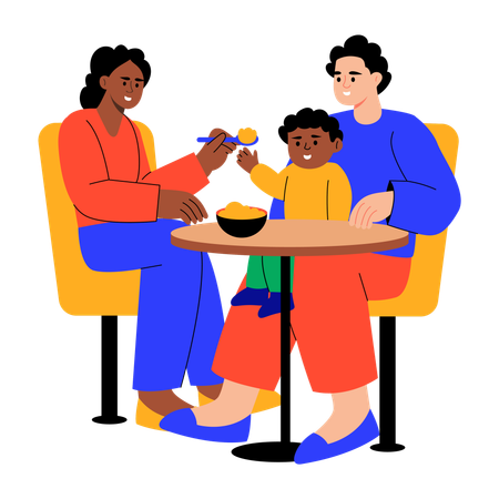 Father and mother feeding child  Illustration