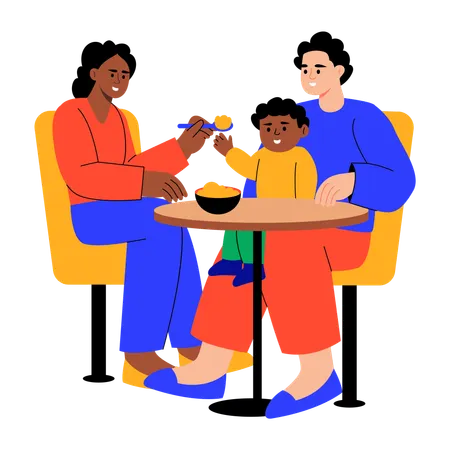 Father and mother feeding child  Illustration