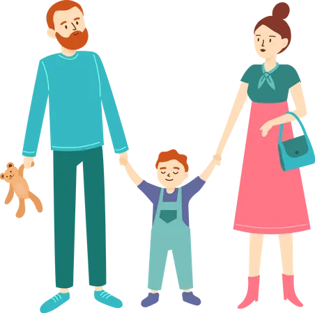 Father And Mother With Son Illustration