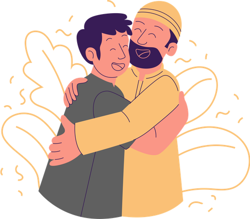 Father and son apologizing on occasion of Eid  Illustration