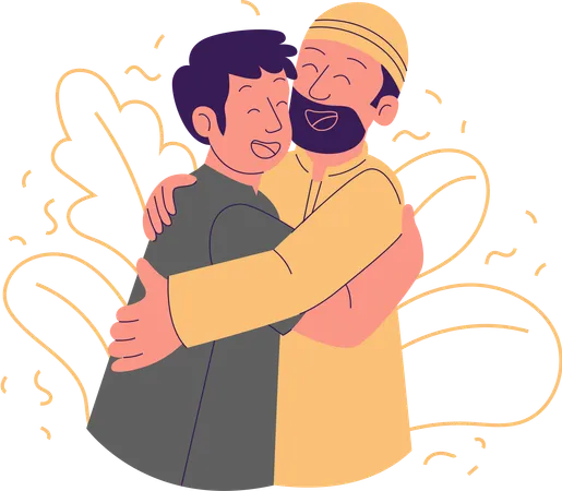 Father and son apologizing on occasion of Eid  Illustration