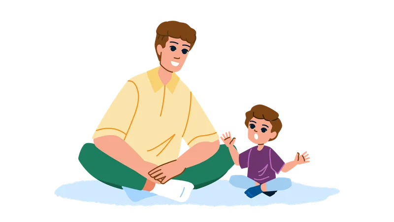 Talking Kid Father Vector Son Family Parent Child Dad Man Young Happy Together Lifestyle Talking Kid Father Character People Flat Cartoon Illustration Illustration