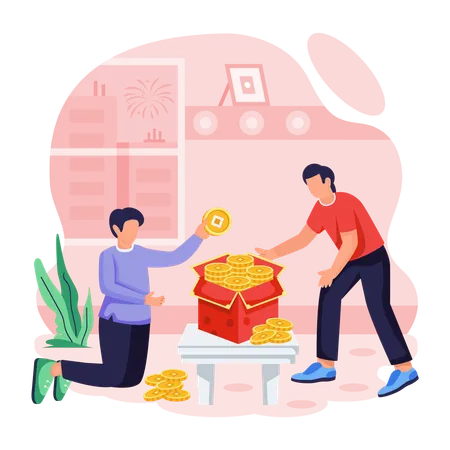 Father and son Collecting Money  Illustration