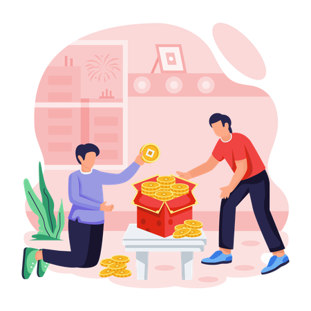 Father and son Collecting Money  Illustration