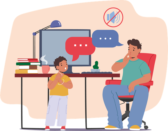 Father And Son Communicating Using Sign Language at Home  Illustration