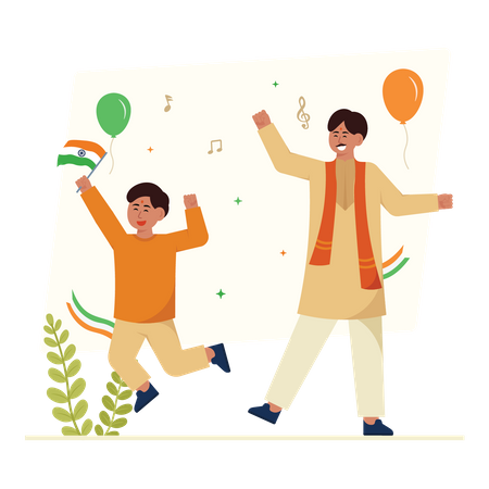 Father and Son Dancing On Independence Day  Illustration