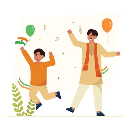 Father and Son Dancing On Independence Day  Illustration