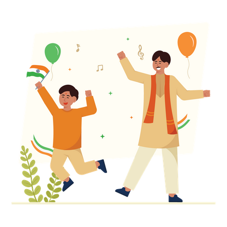 Father and Son Dancing On Independence Day  Illustration