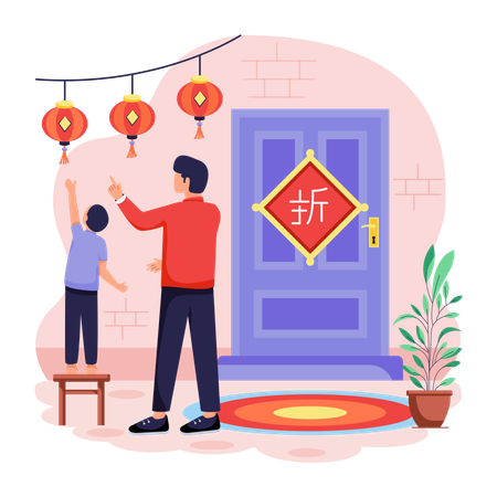 Father and son Decorating House  Illustration