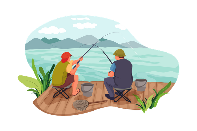 Father and son doing fishing  Illustration