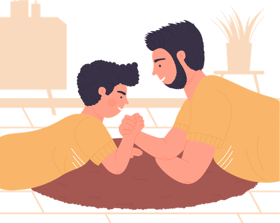 Father and son doing hand combat  イラスト