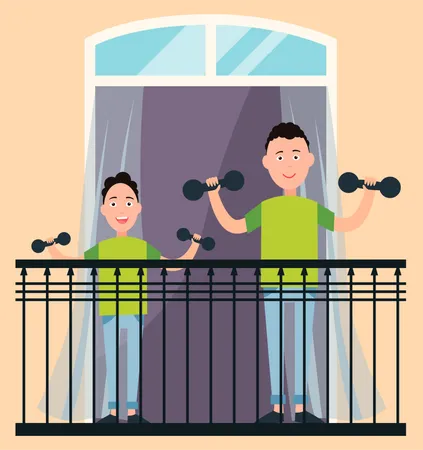 Father and son doing workout Illustration