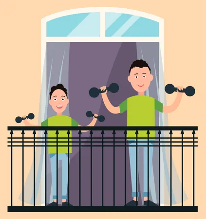 Father and son doing workout  Illustration