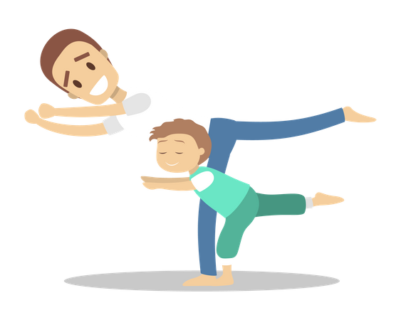 Father and son doing yoga exercise  Illustration