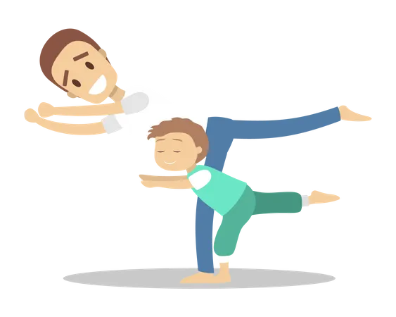 Father And Son Doing Yoga Exercise Healthy And Active Lifestyle Parent And Child In Yoga Position Isolated Flat Vector Illustration Illustration