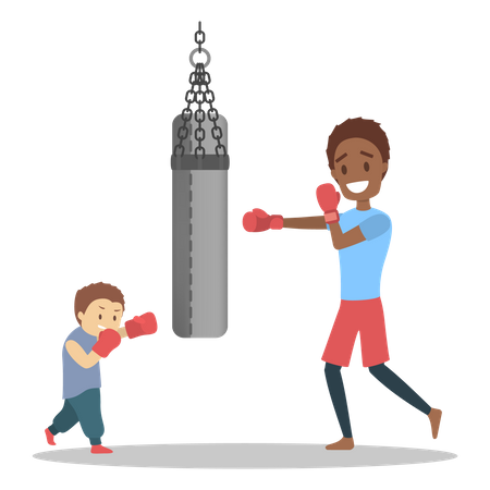 Father and son dressed in sportswear boxing Illustration