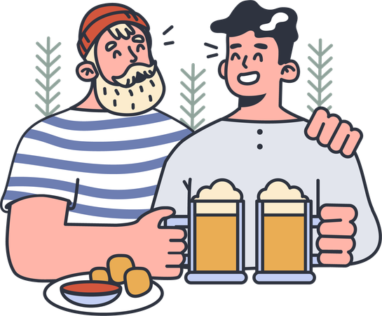 Father and son drinking beer gather  Illustration