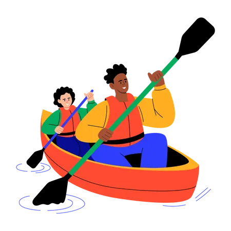 Father and son enjoying paddle boat ride  Illustration