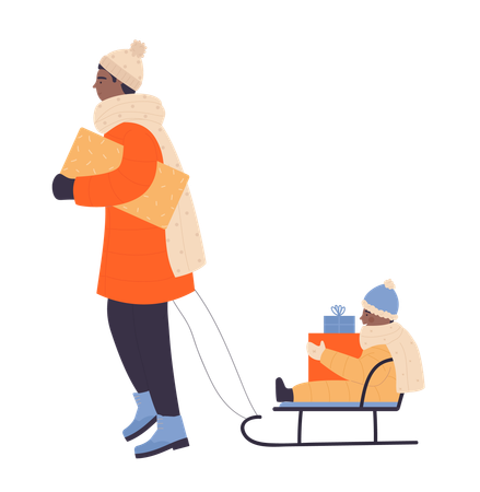 Father and son enjoying winter vacation  Illustration